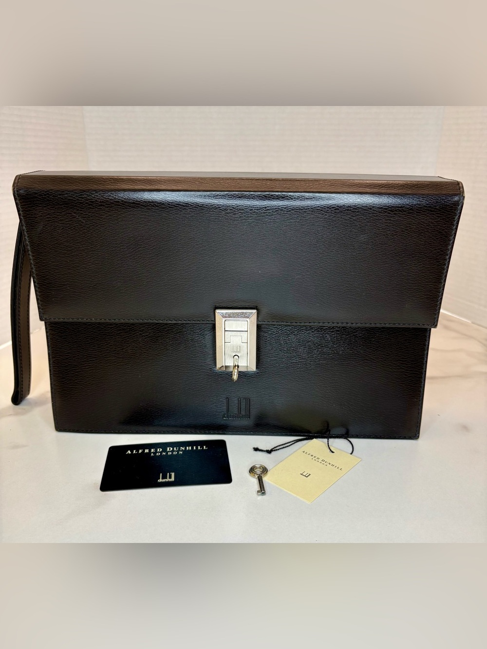 Dunhill Leather Organizer, Document Bag w/ retractable Wrist Strap